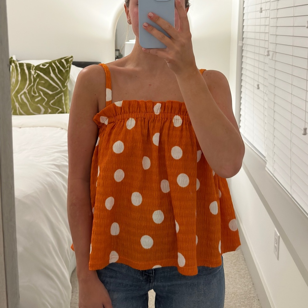 Orange & White Polka Dot Tank
